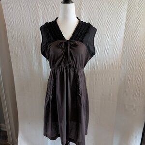 Barti Italy Chocolate Brown and Black Cotton Dress Medium Semi Sheer Feminine